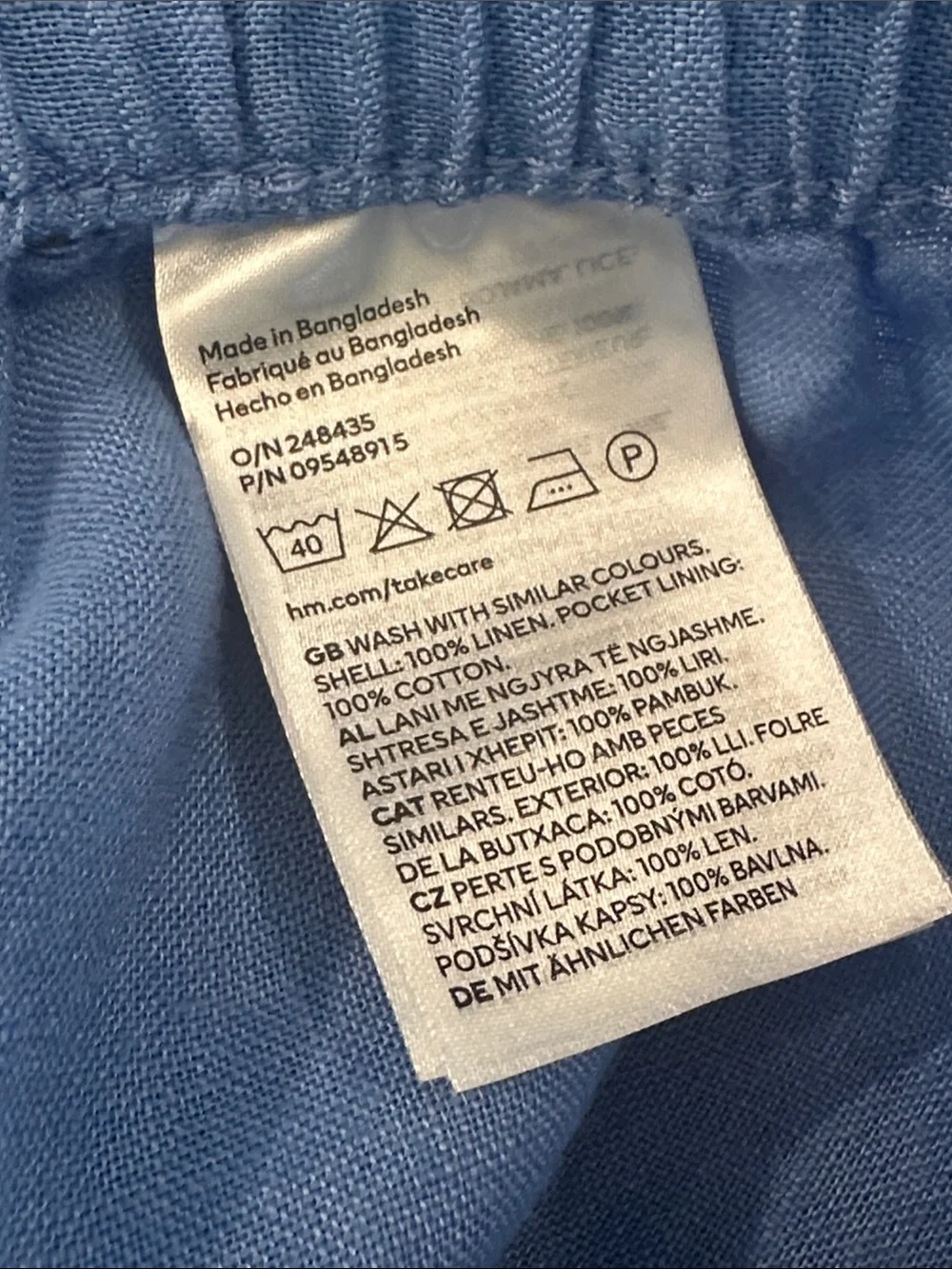 H&M Blue Linen Elastic Waist Pants